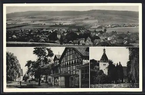 AK Wallensen, Panoramablick, Strassenpartie, Kirche