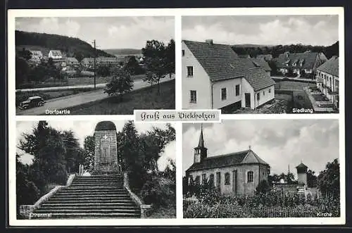AK Diekholzen, Dorfpartie, Siedlung, Ehrenmahl, Kirche