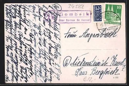 AK Gombeth, Schwalmbrücke mit Mühle, Dorfstrasse in zwei Ansichten