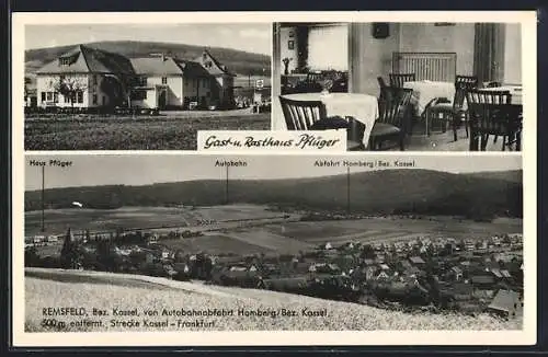 AK Remsfeld, Gasthaus Karl Pflüger, Gesamtansicht mit Gebirge