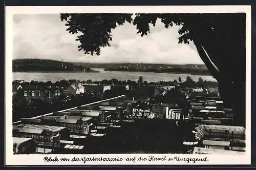 AK Werder / Havel, Hotel-Gaststätte Bismarckhöhe, Blick von der Gartenterrasse auf die Havel und Umgebung