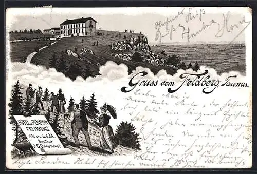 Lithographie Feldberg i. Taunus, Hotel und Pension Feldberg mit Aussicht