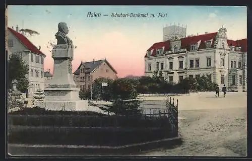 AK Aalen, Schubart-Denkmal mit Post