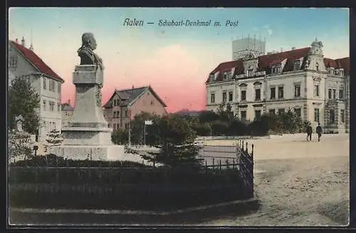 AK Aalen, Schubart-Denkmal mit Post