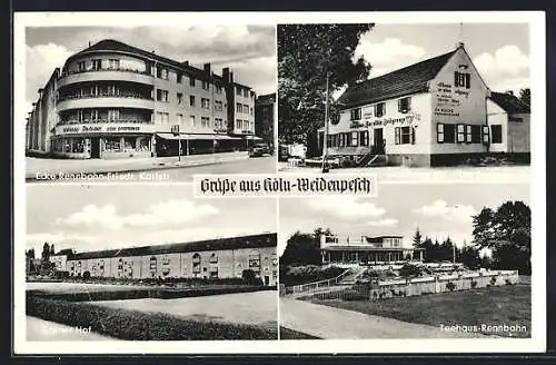 AK Köln-Weidenpesch, Ecke Rennbahn-Friedr. Karlstrasse, Gasthaus zur alten Zollgrenze und Teehaus-Rennbahn