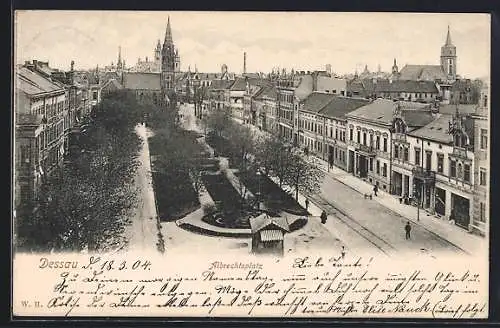 AK Dessau, Albrechtsplatz mit Blick zur Kirche