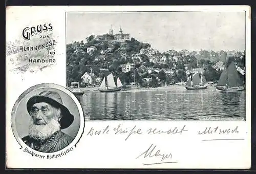 AK Blankenese bei Hamburg, Panorama mit Hotel, Blankeneser Hochseefischer