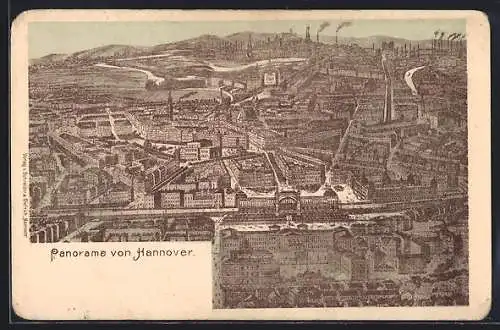 Lithographie Hannover, Panorama aus der Vogelschau