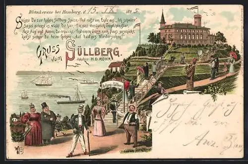 Vorläufer-Lithographie Hamburg-Blankenese, 1895, Aufgang zum Gasthaus auf dem Süllberg