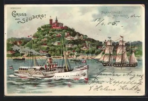 Lithographie Hamburg, Blankenese, Gasthaus Süllberg