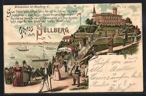 Lithographie Hamburg-Blankenese, Aufgang zum Gasthaus auf dem Süllberg