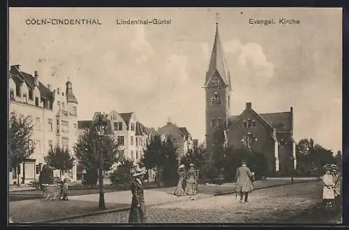 AK Köln-Lindenthal, Lindenthal-Gürtel und Evangel. Kirche