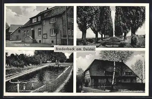 AK Bredenbeck am Deister, Gasthaus Pape, Pappel-Allee, Schwimmbad, Volksschul-Landheim