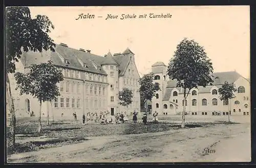 AK Aalen, Neue Schule mit Turnhalle, Strasse, Schüler