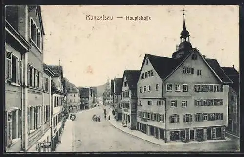 AK Künzelsau, Hauptstrasse aus der Vogelschau