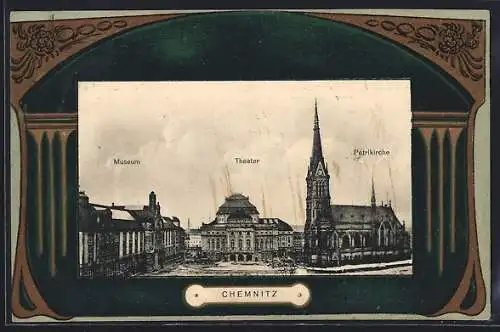 AK Chemnitz, Museum, Theater und Petrikirche