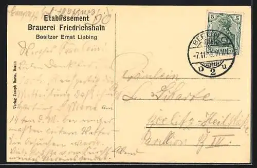 AK Berlin-Friedrichshain, Etablissement Brauerei Friedrichshain, Innenansicht
