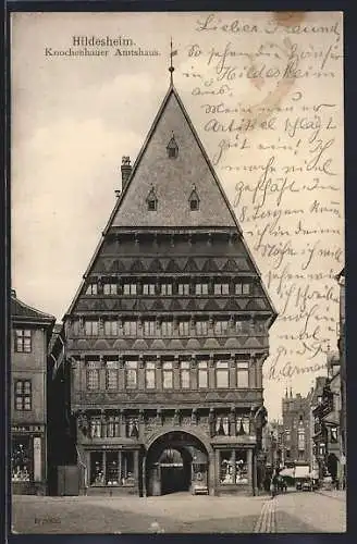 AK Hildesheim, Knochenhauer Amtshaus mit Strasse