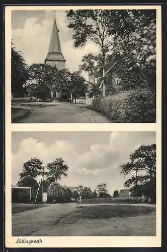 AK Lüdingworth, Weg zur Kirche, Ortsansicht