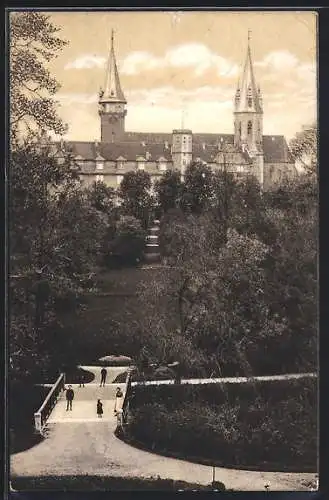 AK Oehringen, Schloss mit Anlage aus der Vogelschau