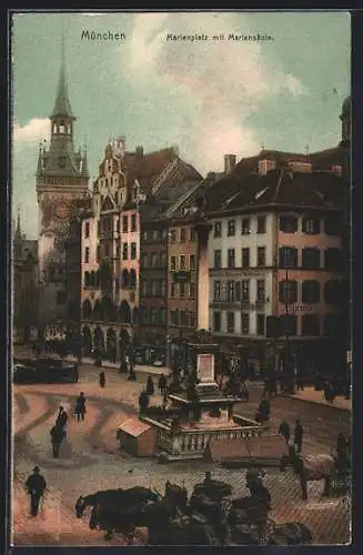 AK München, Marienplatz mit Mariensäule