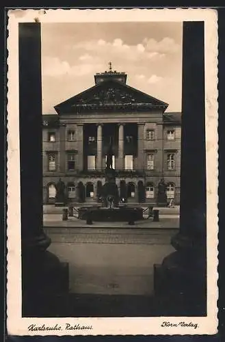 AK Karlsruhe, Rathaus mit Brunnen