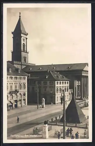 AK Karlsruhe, Am Markt, mit Pyramide