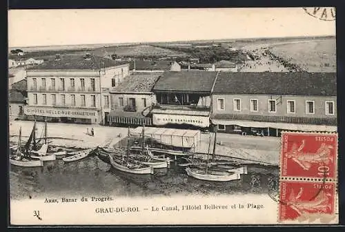 AK Grau-du-Roi, Le Canal, l`Hotel Bellevue et la Plage