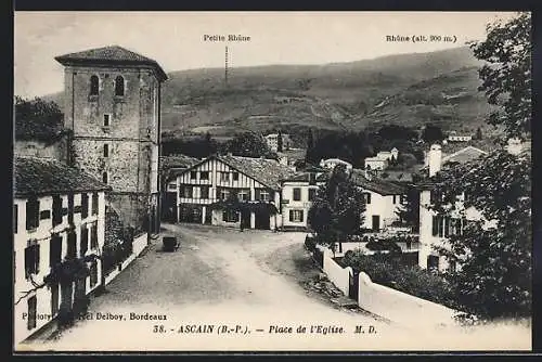 AK Ascain /B.-P., Place de l`Eglise