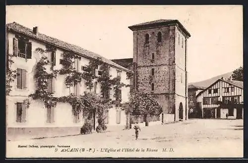 AK Ascain /B.-P., L`Eglise et l`Hotel de la Rhune