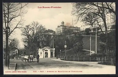 AK Pau, Avenue du Bois-Louis et Funiculaire, Station der Bergbahn & Hotel de France