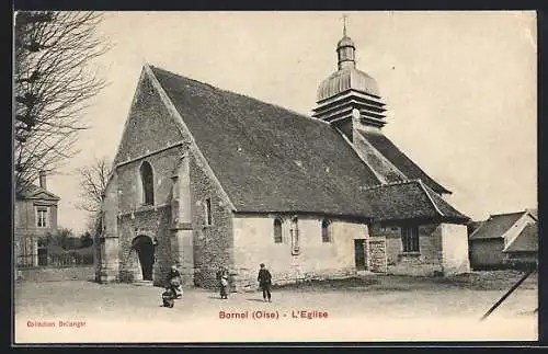 AK Bornel, Oise, L`Église avec des Enfants Devant