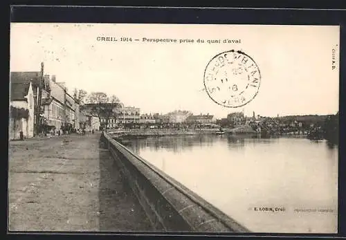 AK Creil, Perspective prise du quai d`aval en 1914