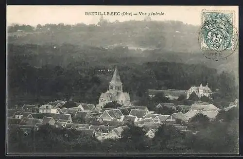 AK Breuil-le-Sec, Vue générale avec église et village en arrière-plan