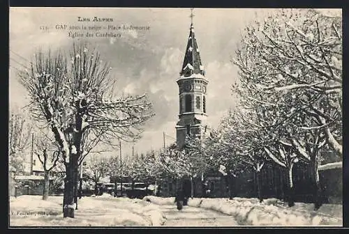 AK Gap, Place Ladoucette sous la neige, Église des Cordeliers