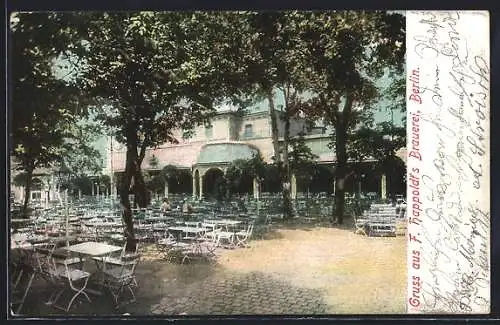 AK Berlin-Kreuzberg, Brauerei Happoldts, Innenansicht der Veranda im Sonnenschein