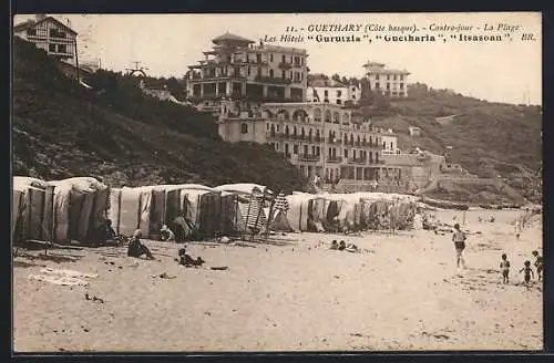 AK Guethary /Côte basque, Contre-jour, La Plage et les Hôtels Gurutzia, Guetharia et Itsasoan