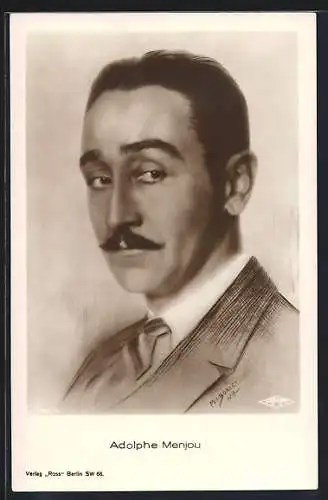 AK Schauspieler Adolphe Menjou mit fragendem Blick