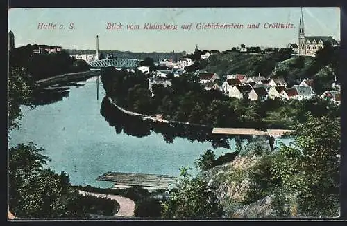 AK Halle / Saale, Blick vom Klausberg auf Giebichenstein und Cröllwitz