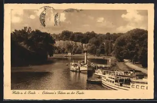 AK Halle a. Saale, Leihmann`s Felsen an der Saale, Flusspartie