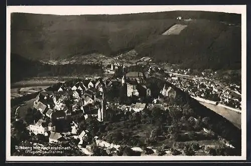 AK Neckarsteinach, Dilsberg mit Ortsansicht, Fliegeraufnahme