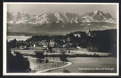 AK Starnberg, Blick mit See und Gebirge