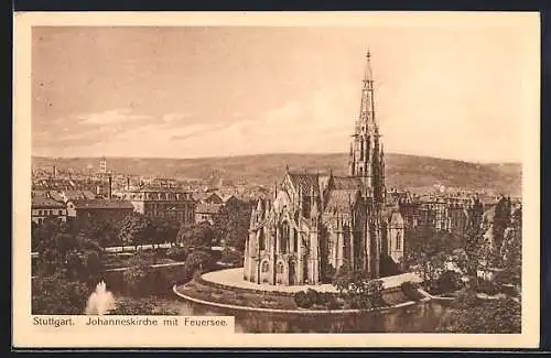 AK Stuttgart, Johanneskirche mit Feuersee