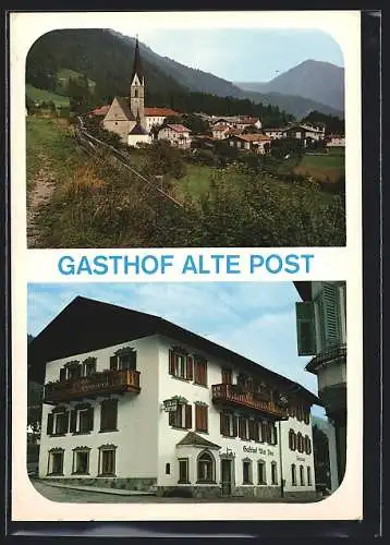 AK Freienfeld /Südtirol, Gasthof Alte Post, Ortspanorama mit Kirche