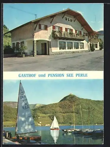 AK Kalterer See /Südtirol, Gasthof-Pension See Perle, Seeidylle mit Segelbooten