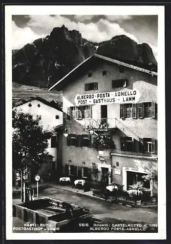 AK Kastelruth, Postgasthof Lamm mit Strasse