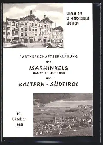 AK Kaltern /Südtirol, Gebäude- und Panoramaansicht, Partnerschaftserklärung des Irawinkels, Verband der Volkshochschulen