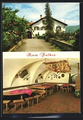 AK Girlan a. d. Südtiroler Weinstrasse, Pension-Restaurant Zum Falken, Aussen- und Innenansicht