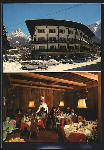 AK Wolkenstein /Grödental, Hotel Des Alpes, Aussen- und Innenansicht