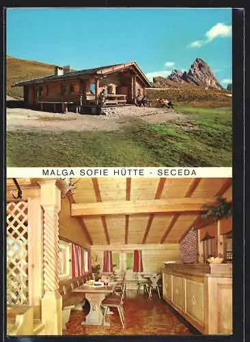 AK St. Ulrich /Bozen, Restaurant Malga Sofie Hütte, Aussen- und Innenansicht